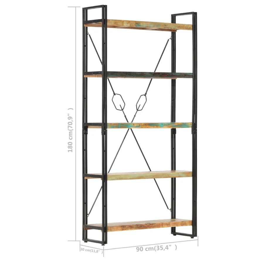Bibliothèque 5 niveaux 90x30x180 cm Bois solide de récupération - 6