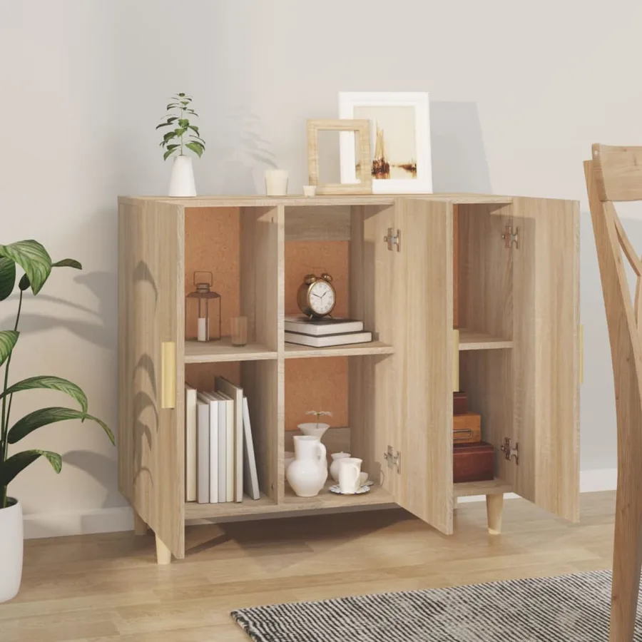 Buffet chêne sonoma 90x34x80 cm bois d'ingénierie - 6