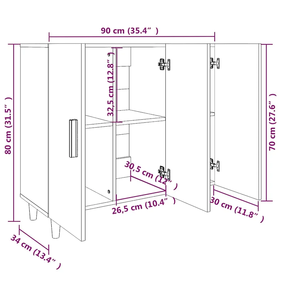 Buffet chêne sonoma 90x34x80 cm bois d'ingénierie - 8