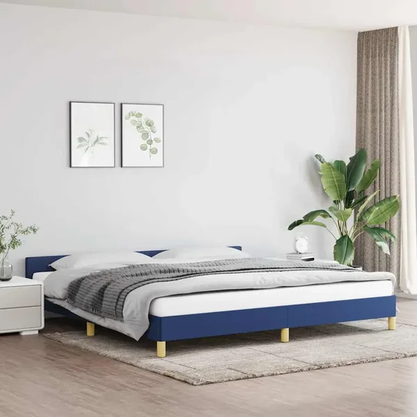 Cadre de lit avec tête de lit sans matelas bleu 200x200cm tissu