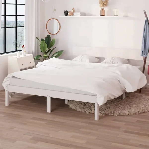 Cadre de lit sans matelas blanc bois massif 120x200 cm