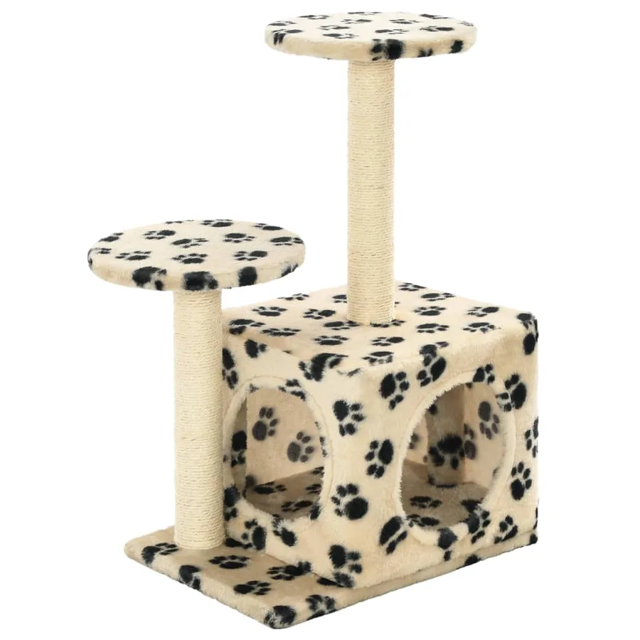 Arbre à chat avec griffoir en sisal 60 cm Beige Motif de pattes - 2