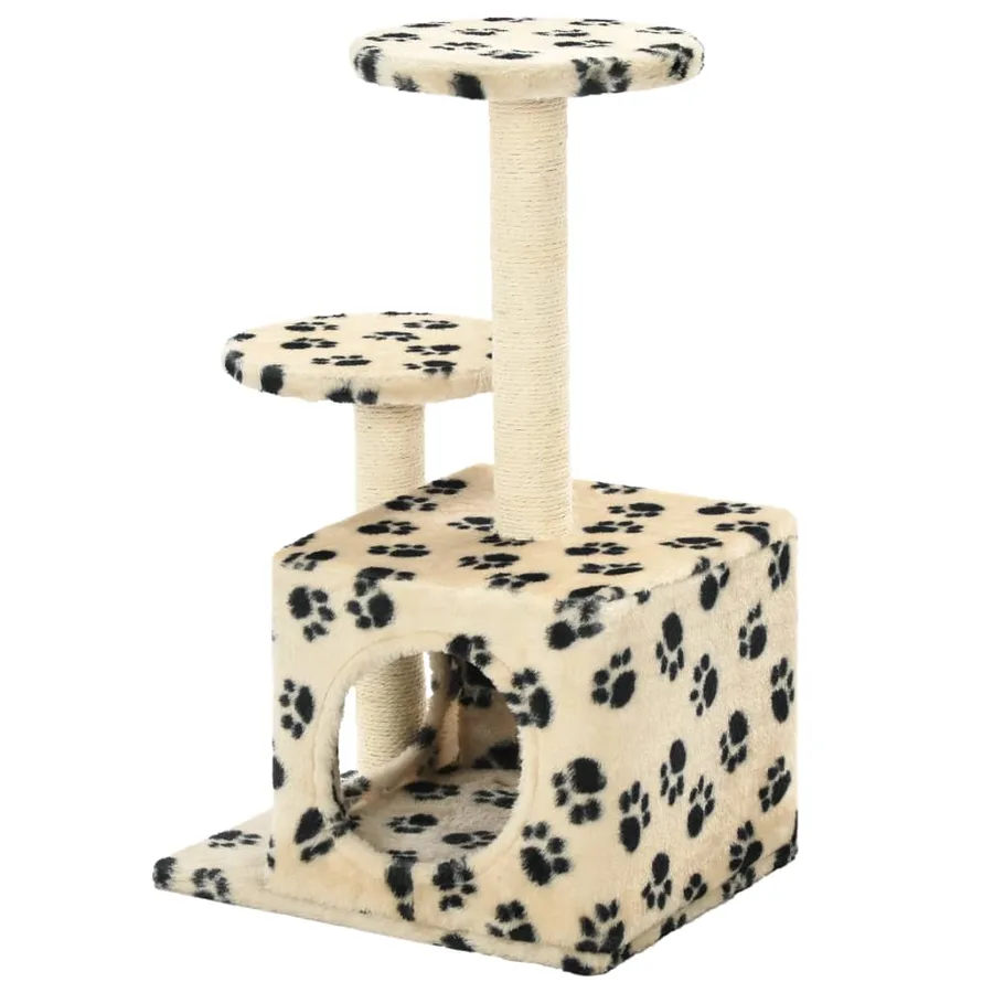 Arbre à chat avec griffoir en sisal 60 cm Beige Motif de pattes - 3