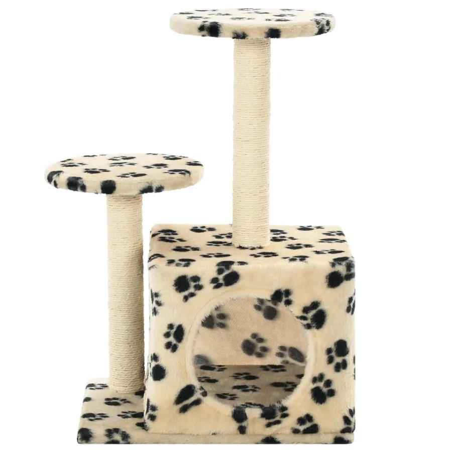 Arbre à chat avec griffoir en sisal 60 cm Beige Motif de pattes - 4