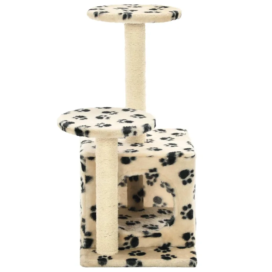 Arbre à chat avec griffoir en sisal 60 cm Beige Motif de pattes - 5