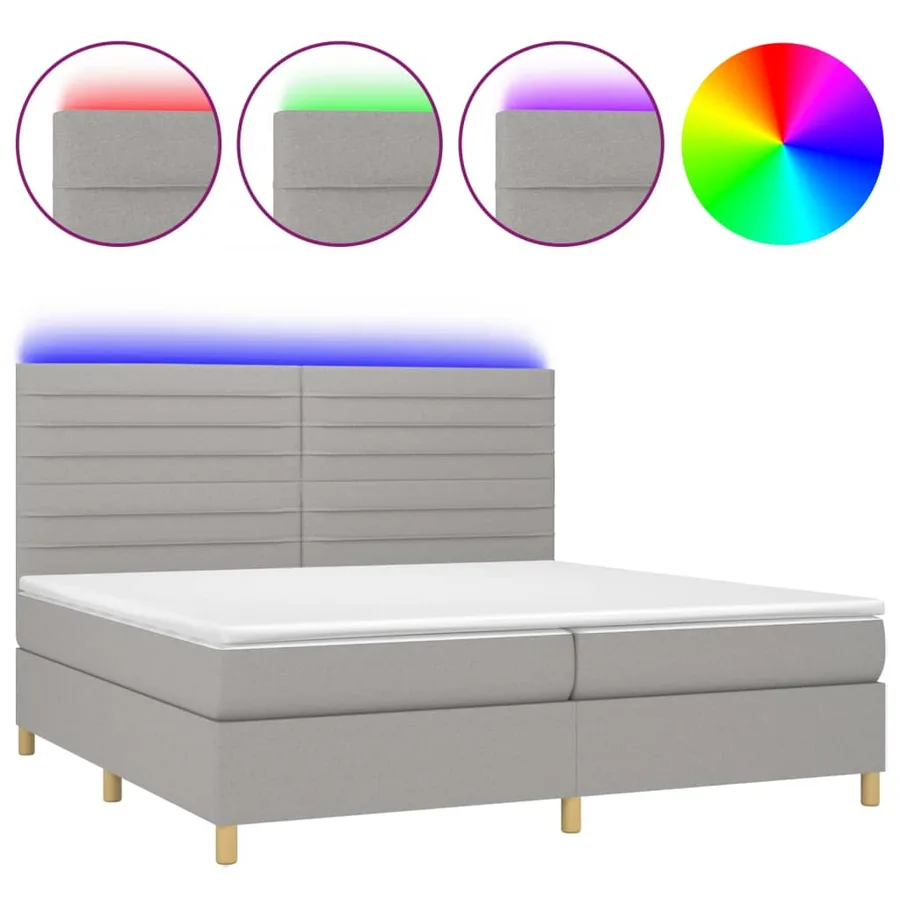 Sommier à lattes de lit matelas et LED Gris clair 200x200 cm - 2