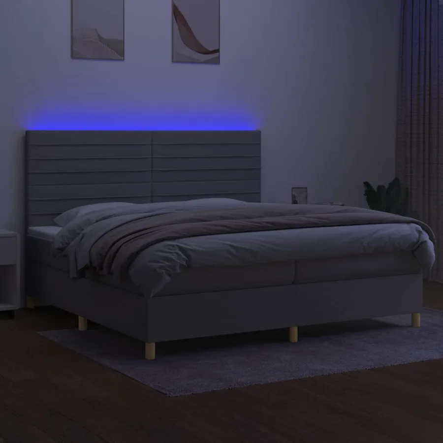 Sommier à lattes de lit matelas et LED Gris clair 200x200 cm - 4