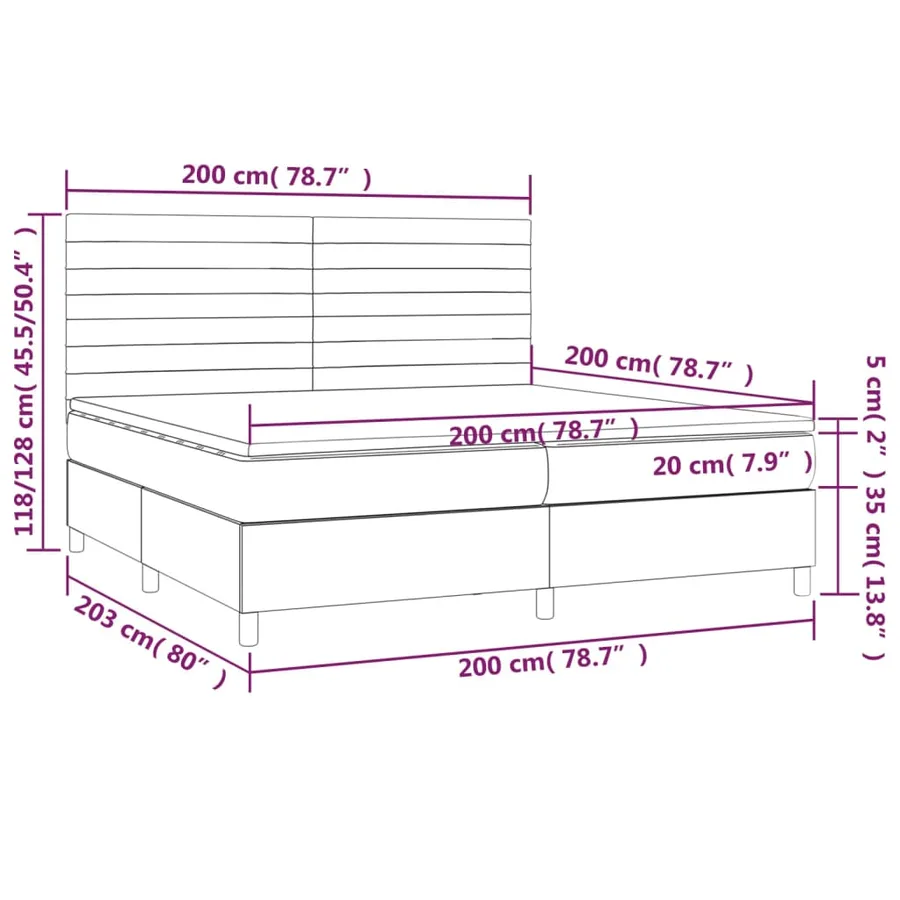 Sommier à lattes de lit matelas et LED Gris clair 200x200 cm - 8