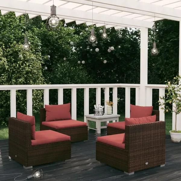 Salon de jardin 4 pcs avec coussins Résine tressée Marron