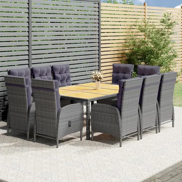 Ensemble à manger de jardin 11 pcs résine tressée gris