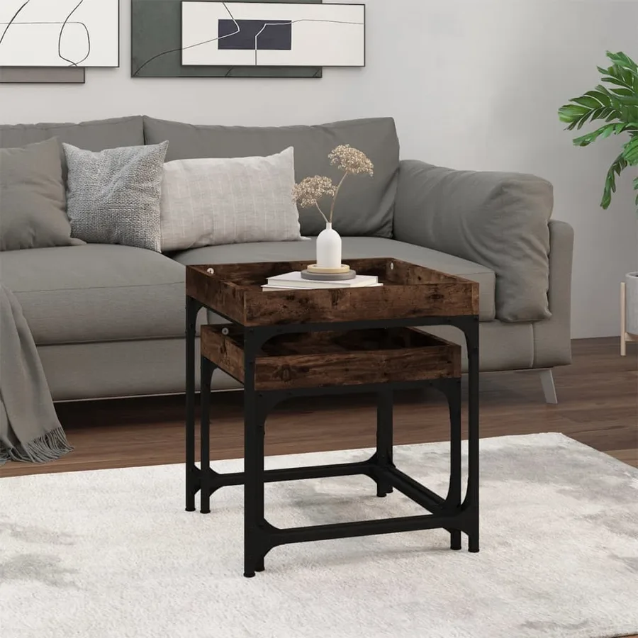 Tables d'appoint 2 pcs Chêne fumé Bois d'ingénierie - 3