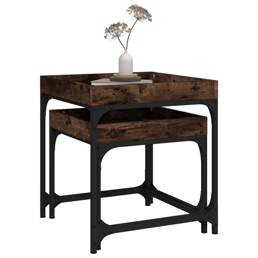 Tables d'appoint 2 pcs Chêne fumé Bois d'ingénierie - 5