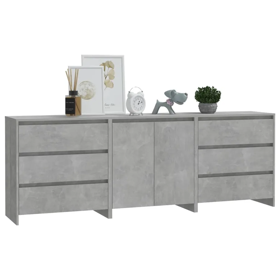 Buffets 3 pcs Gris béton Bois d'ingénierie - 6