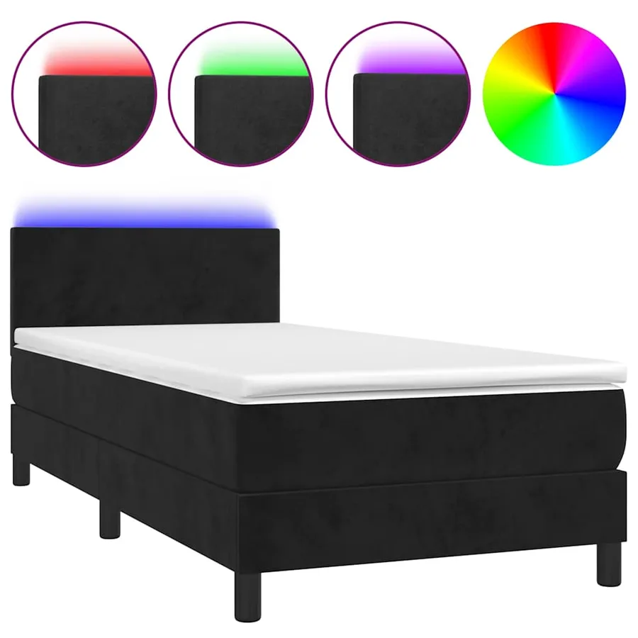 Sommier à lattes de lit avec matelas LED Noir 90x190 cm Velours - 2