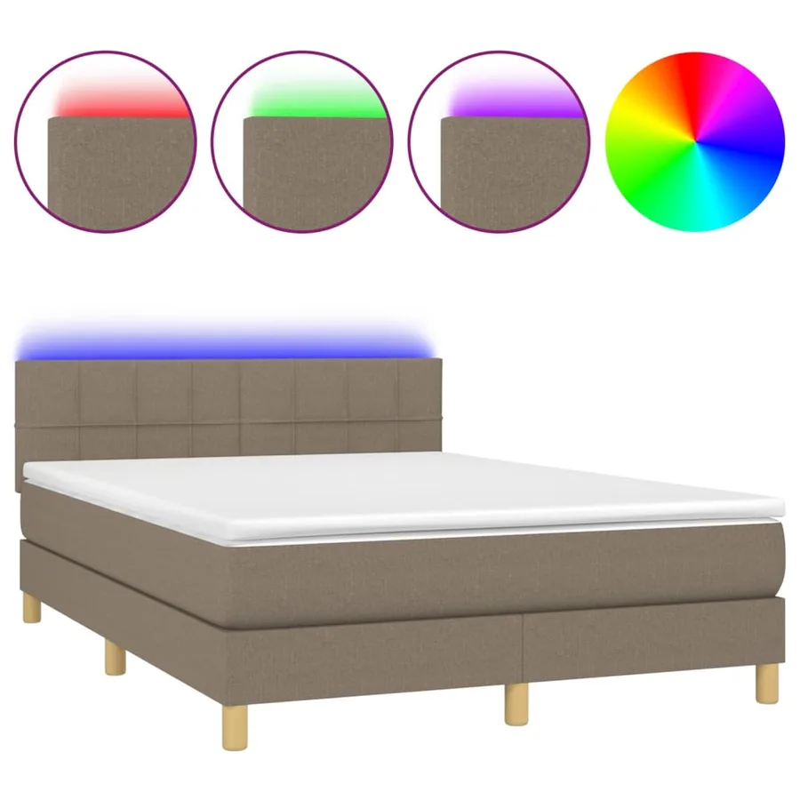 Sommier à lattes de lit avec matelas LED Taupe 140x200 cm Tissu - 2