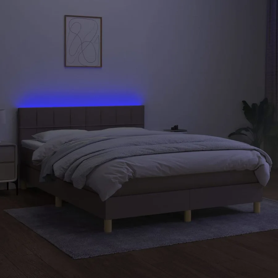Sommier à lattes de lit avec matelas LED Taupe 140x200 cm Tissu - 4
