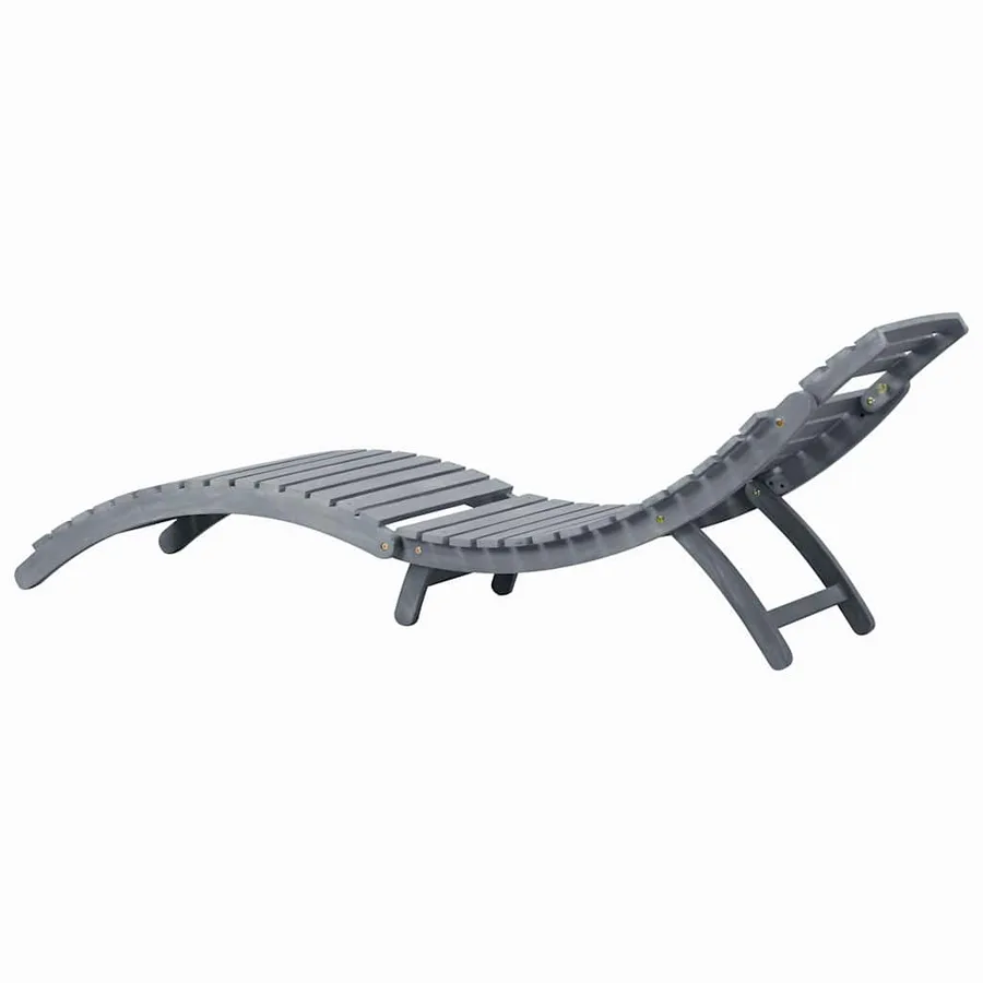 Chaise longue avec coussin Gris Bois d'acacia solide - 4