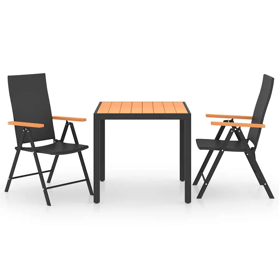 Ensemble à manger de jardin 3 pcs noir et marron - 2