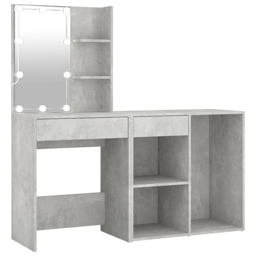 Coiffeuse à LED avec armoire Gris béton Bois d'ingénierie - 2