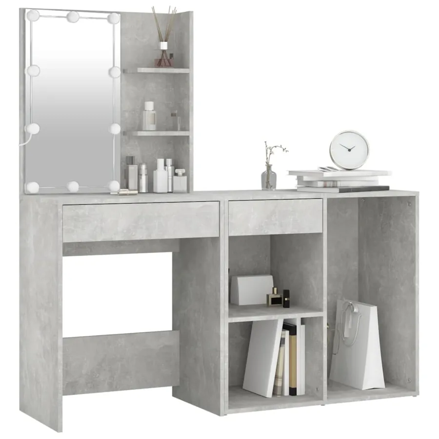 Coiffeuse à LED avec armoire Gris béton Bois d'ingénierie - 3