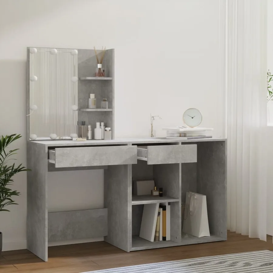 Coiffeuse à LED avec armoire Gris béton Bois d'ingénierie - 5