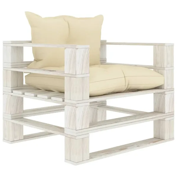 Canapé palette de jardin avec coussins crème Bois