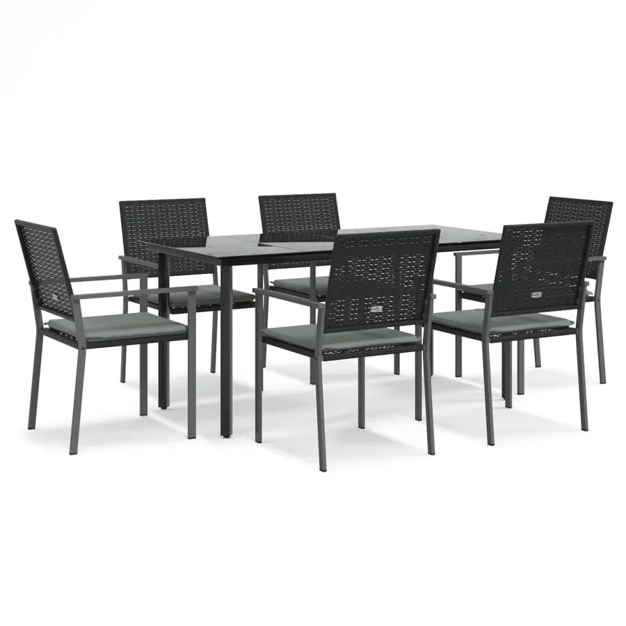 Ensemble à manger de jardin 7 pcs coussins résine tressée acier - 2