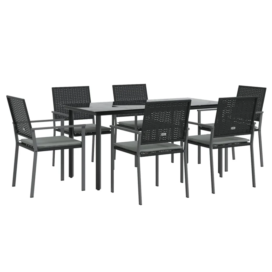 Ensemble à manger de jardin 7 pcs coussins résine tressée acier - 3