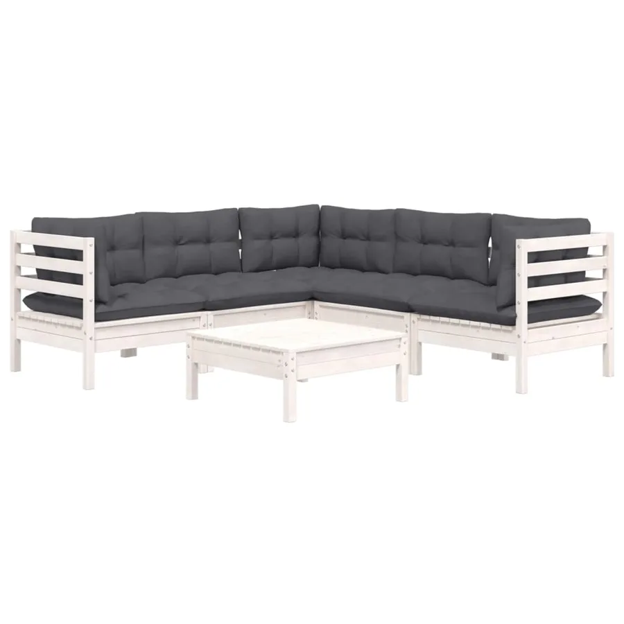 Salon de jardin 6 pcs avec coussins blanc bois de pin massif - 3