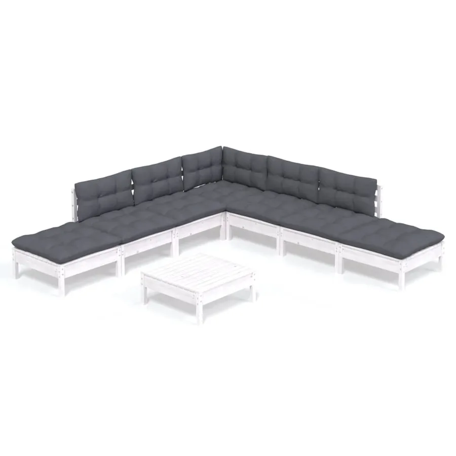 Salon de jardin 8 pcs avec coussins blanc bois de pin - 2