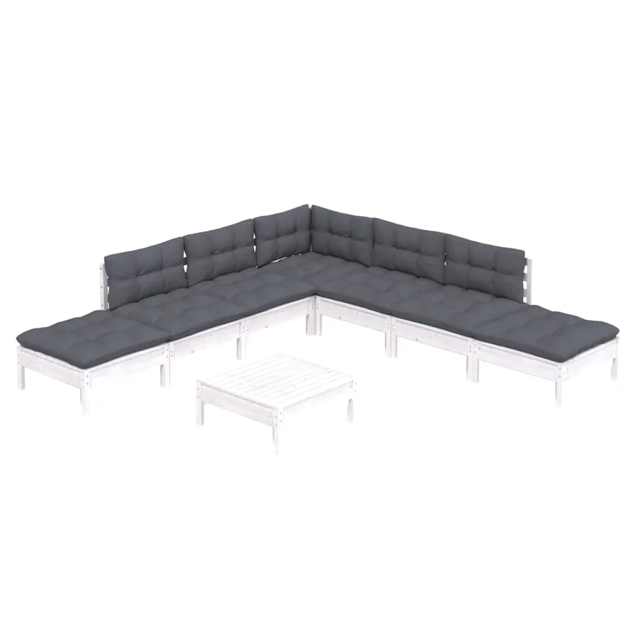 Salon de jardin 8 pcs avec coussins blanc bois de pin - 3