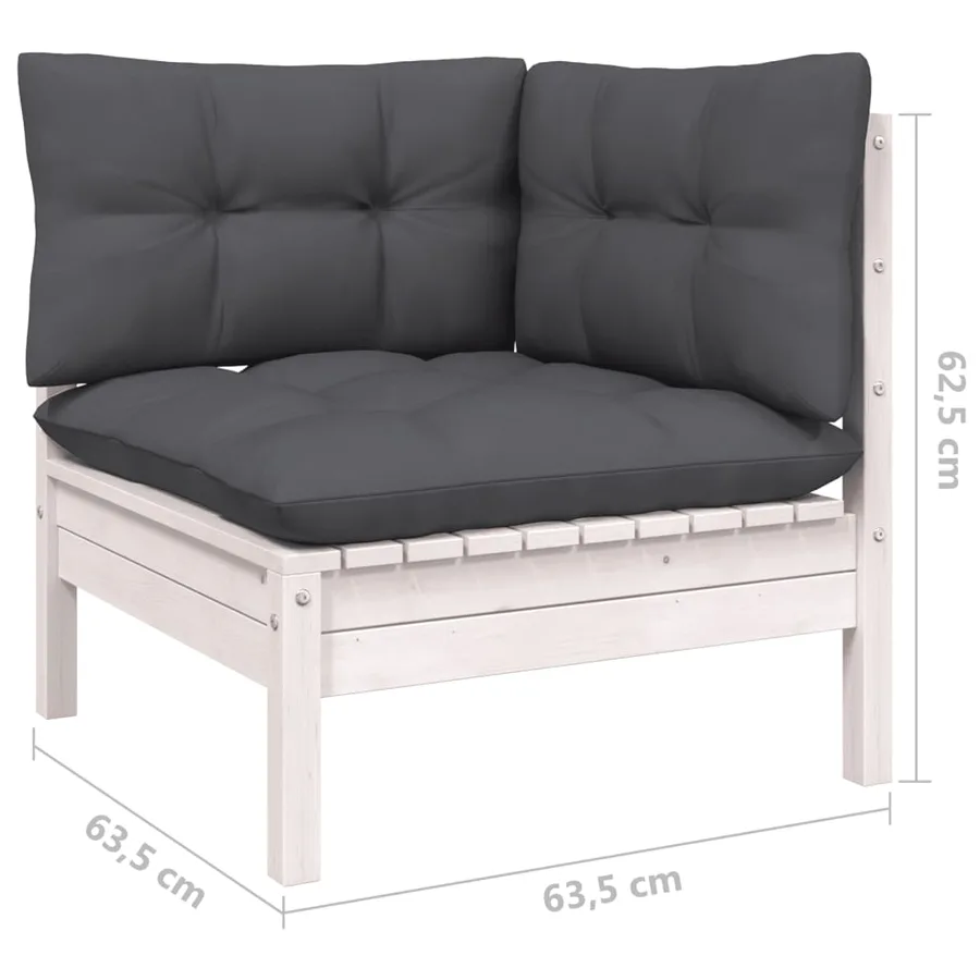 Salon de jardin 8 pcs avec coussins blanc bois de pin - 7