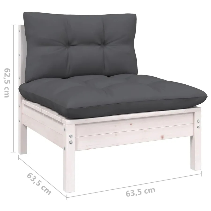 Salon de jardin 8 pcs avec coussins blanc bois de pin - 8
