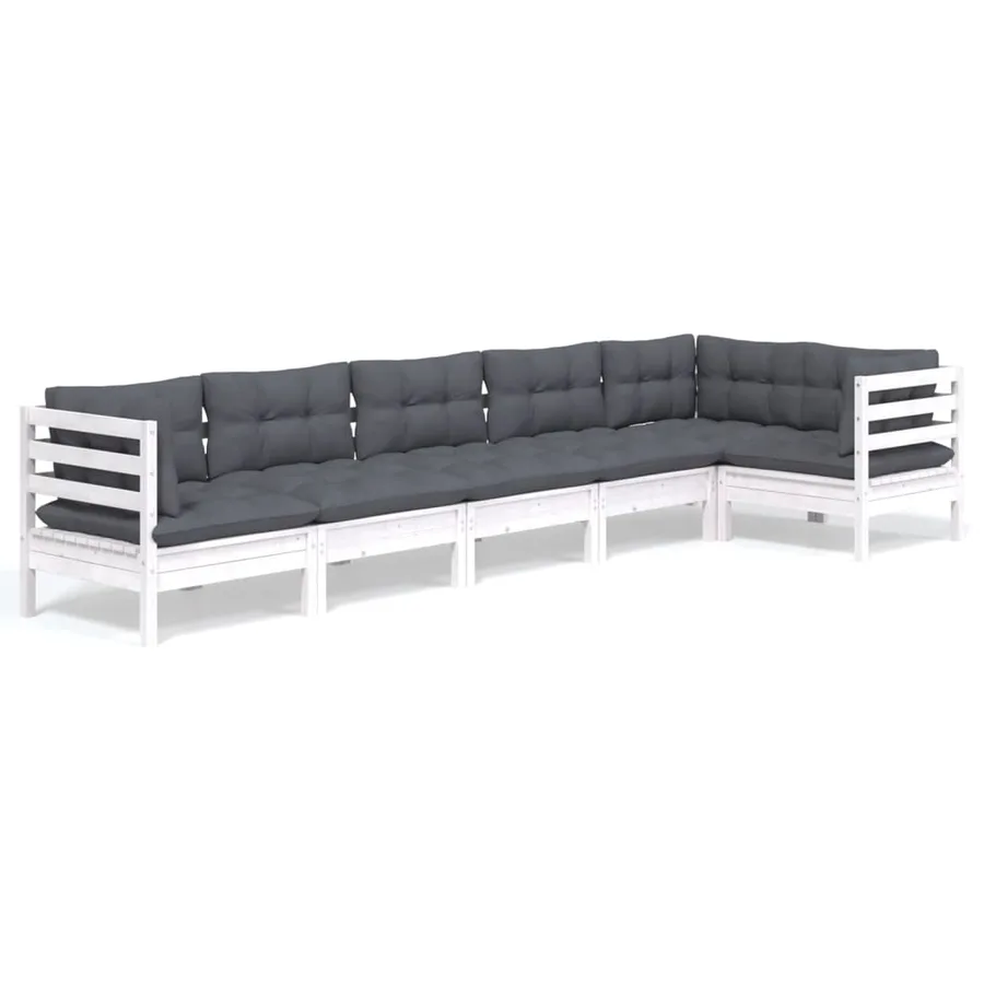 Salon de jardin 6 pcs avec coussins blanc bois de pin - 2