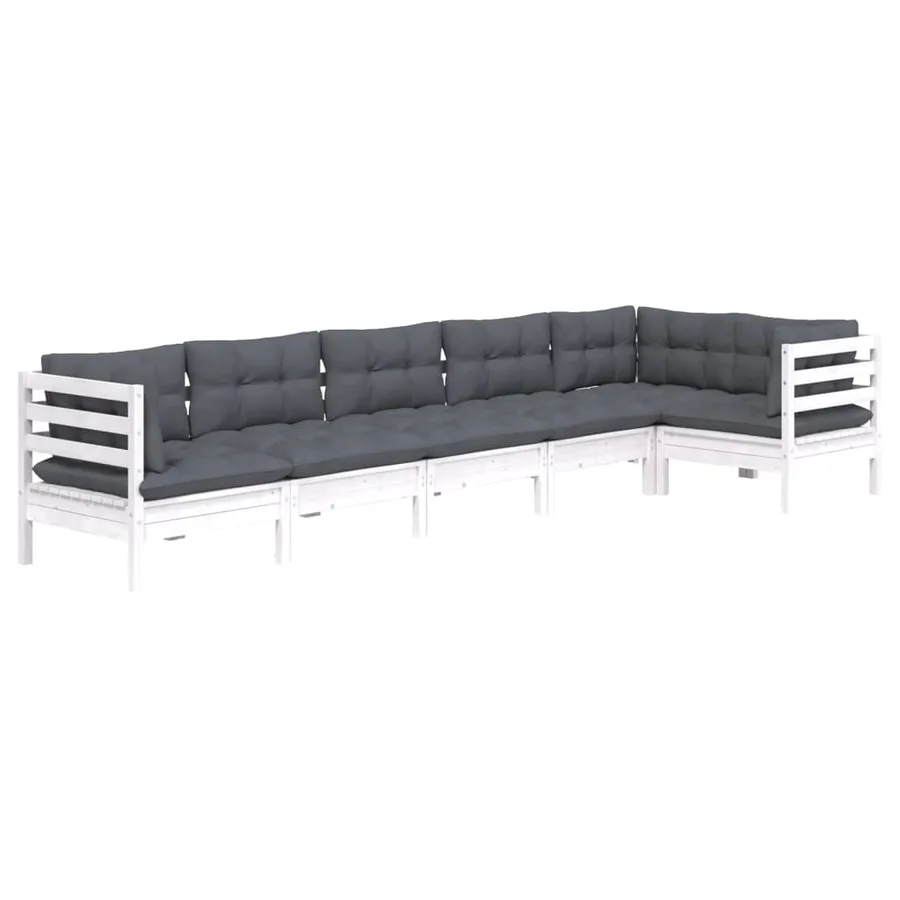 Salon de jardin 6 pcs avec coussins blanc bois de pin - 3