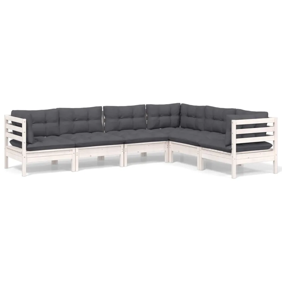 Salon de jardin 6 pcs avec coussins blanc bois de pin massif - 2