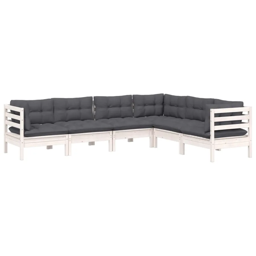 Salon de jardin 6 pcs avec coussins blanc bois de pin massif - 3