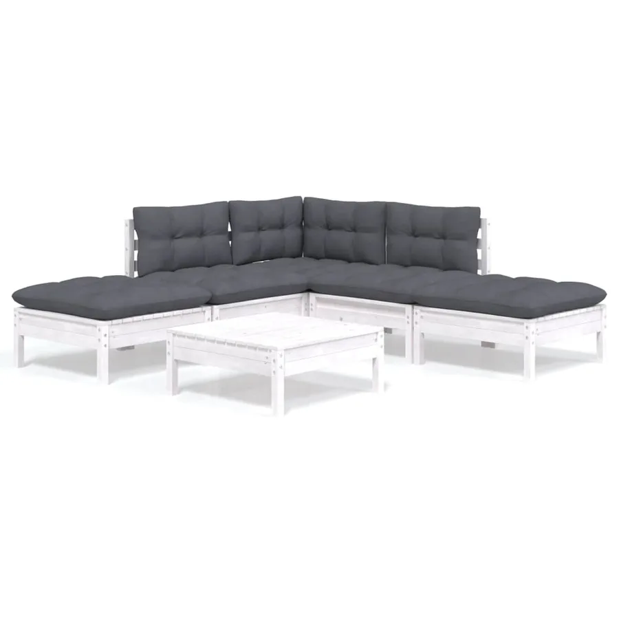 Salon de jardin 6 pcs avec coussins blanc bois de pin - 2