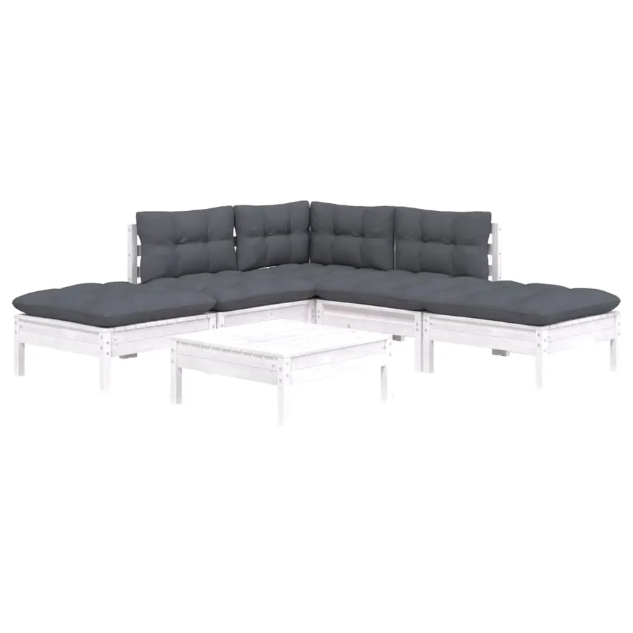 Salon de jardin 6 pcs avec coussins blanc bois de pin - 3