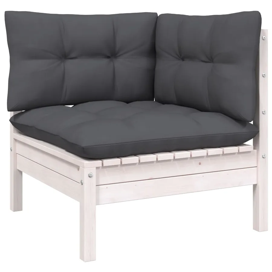 Salon de jardin 6 pcs avec coussins blanc bois de pin - 4