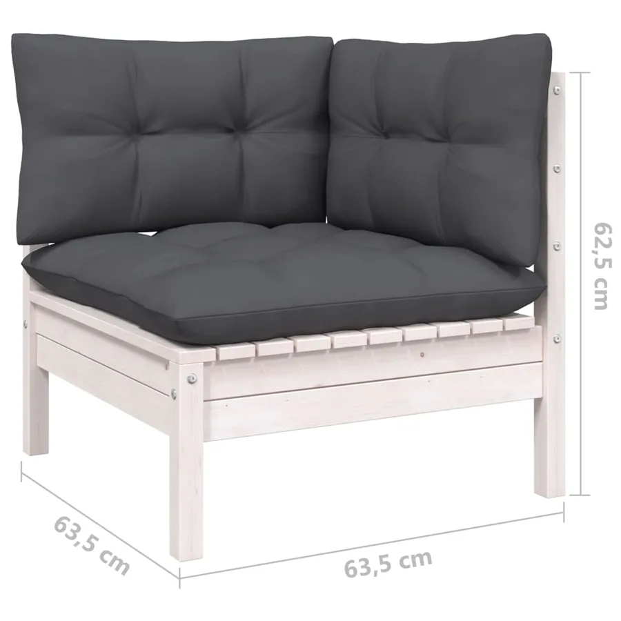 Salon de jardin 6 pcs avec coussins blanc bois de pin - 7
