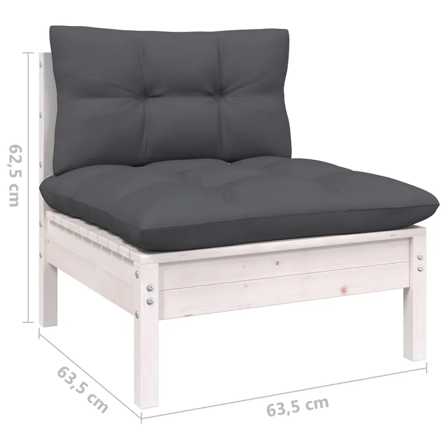 Salon de jardin 6 pcs avec coussins blanc bois de pin - 8