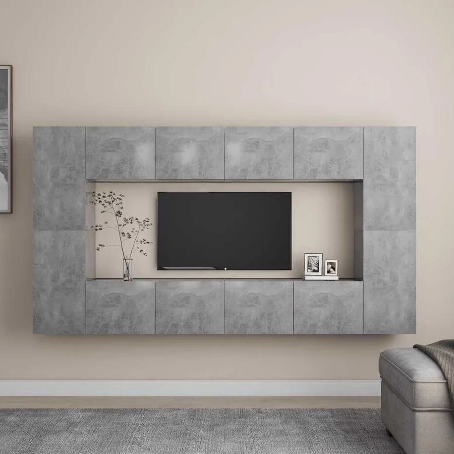 Ensemble de meubles TV 8 pcs Gris béton Bois d'ingénierie
