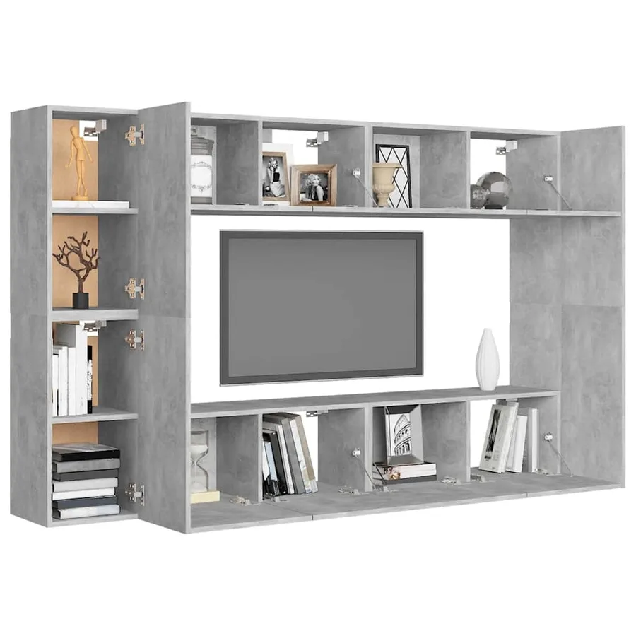 Ensemble de meubles TV 8 pcs Gris béton Bois d'ingénierie - 3