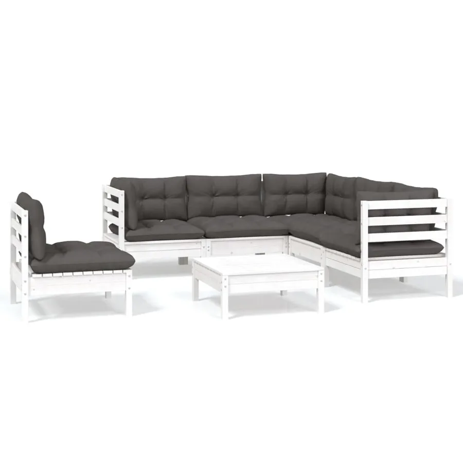 Salon de jardin 6 pcs avec coussins blanc bois de pin - 2
