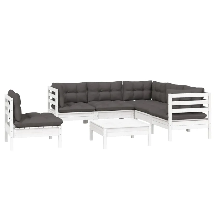 Salon de jardin 6 pcs avec coussins blanc bois de pin - 3