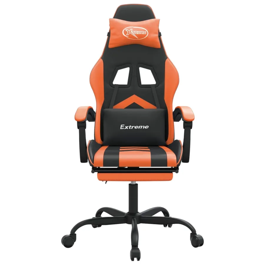 Chaise de jeu avec repose-pied Noir et orange Similicuir - 3