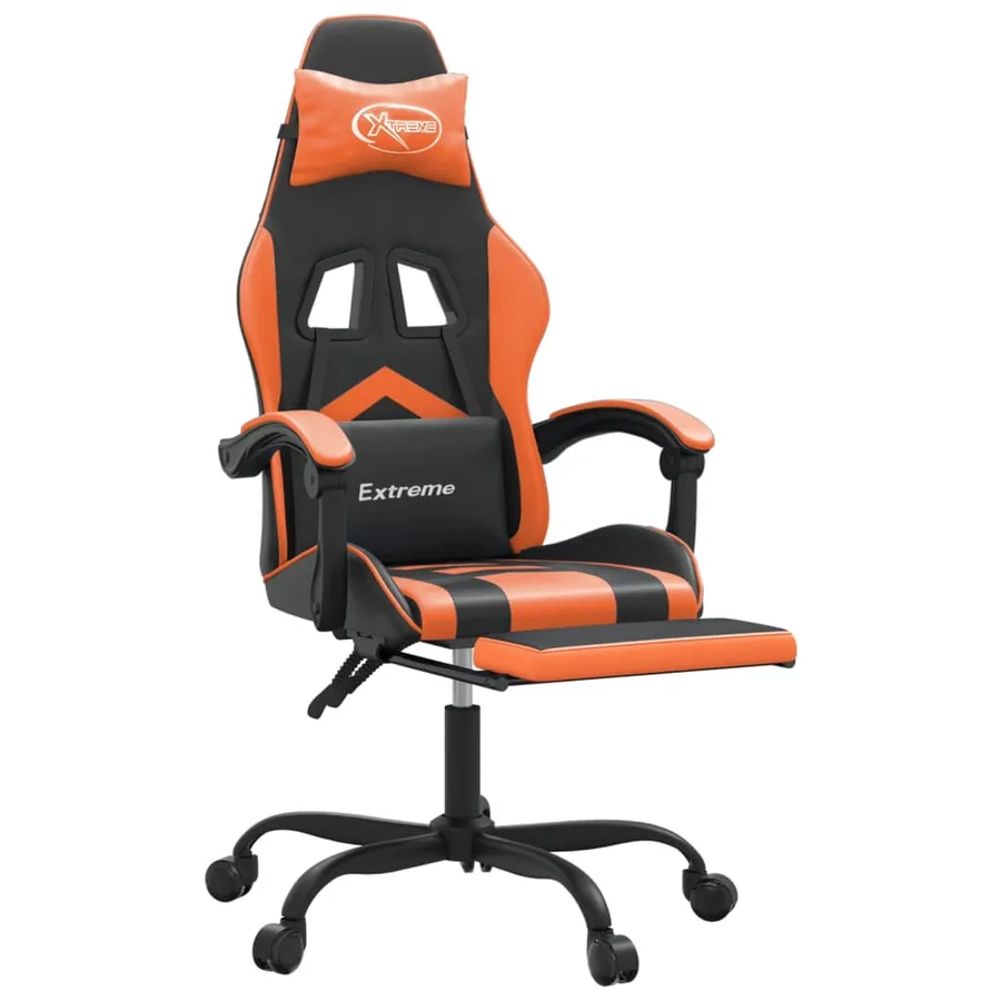 Chaise de jeu avec repose-pied Noir et orange Similicuir - 6