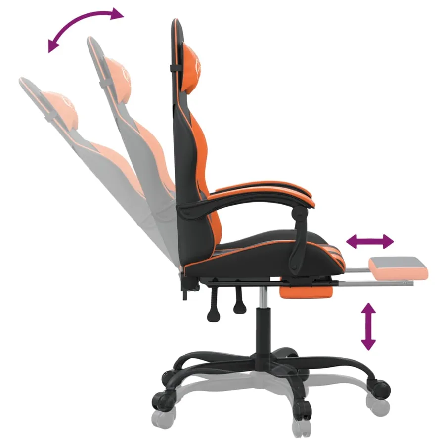 Chaise de jeu avec repose-pied Noir et orange Similicuir - 7