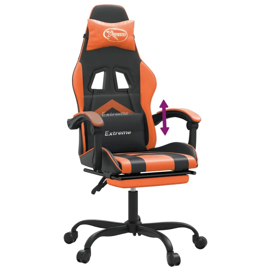 Chaise de jeu avec repose-pied Noir et orange Similicuir - 8